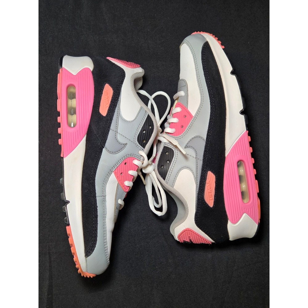 Nike Air Max 90 Size‎ 7y Shoes White Pink Black Gray Sneakers CD6864 104